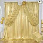 20ft x 10 ft Glitter Gold Backdrop Curtain for Parties, Wrinkle Free Non-See Through Not Fall-Off Sequin Gold Shimmer Photo Backdrop Drapes for Graduation Photography Background Cloth-4 Panels 5x10ft