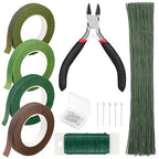 Floral Tape and Wire, Green Floral Tape, Arrangement Tools Kit with Wire Cutter, 22 Guage Paddle Wire 26 Gauge Flower Wire Set, Boutonniere Pin for Bouquets, Crafts, Wrap Florist