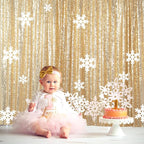 ShinyBeauty Light Gold Sequin Backdrop 10X10 Gold Drapes Curtain for Baby Shower, Shimmer Photo Background (10FTx10FT)