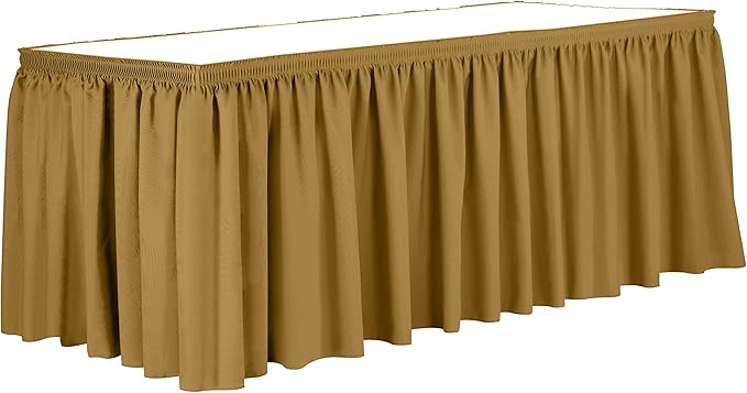 Ultimate Textile Pleat Polyester Fabric Table Skirt - Machine Washable Flame Resistant with Clips for Events, Weddings & Trade Shows, Cut & Sewn in Paterson, NJ - Gold, 17' Shirred Pleat