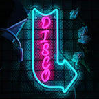 Looklight Disco Neon Signs for Wall Decor Pink Blue LED Word Light Sign Right-Pointing Arrow Neon Light USB Light Up Letters Sign for Disco Lover Music Bar Music Studio Rec Room Bedroom Party Decor