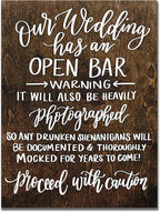 Rustic Wooden Wedding Sign - Open Bar Art Decor for Kitchen, Cafe, Pub - 8x12 INCH