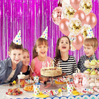 BRAVESHINE Hot Pink Tinsel Foil Fringe Curtains - 2Pcs 3.2x8.2ft Metallic Party Streamers Backdrop for Girl Birthdays Valentines Bridal Shower Bachelorette Hawaiian Luau Theme Party Decorations