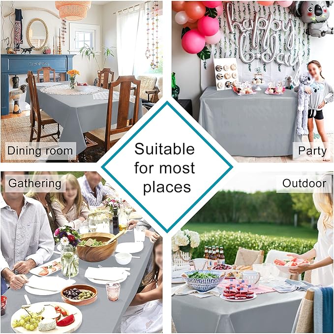 Hiasan Silver Grey Rectangle Tablecloth - Waterproof and Spillproof Washable Fabric Table Cloth for Dining Room Kitchen Party and Outdoor, 60 x 84 Inch