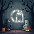 Ghost holding a cat Stay Spooky Neon Sign, Funny Halloween Party Wall Decor, Spooky Season Room Sign for Boo Wall Decor Neon Light for Bar Man Cave Home Yard Decoration Funny Spooky Vibes-White