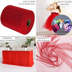 Red Tulle Fabric Rolls 6 Inch by 200 Yards (600 feet) Fabric Spool Tulle Ribbon for Christmas Gift Wrapping DIY Red Tutu Bow Baby Shower Birthday Party Wedding Decorations Craft Supplies
