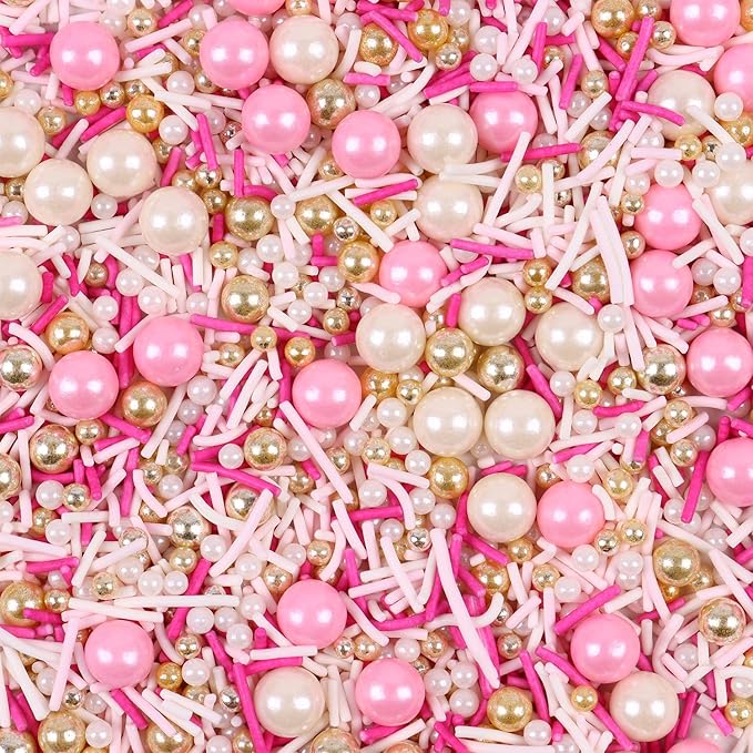 Valentine Pink sprinkles for Cake Decorating Edible Sprinkles for Cookies Ice Cream Cupcake Topper 7 ounce Metallic Sprinkle Mix Perfect for Wedding New Year’S Eve Party