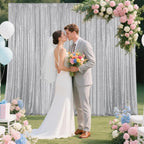Silver Sequin Backdrop Curtain 4 Pieces 2FTx8FT Glitter Photography Backdrop for Party Wedding Birthday Christmas Decorations