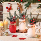 Christmas Mason Jars, Christmas Centerpieces for Tables, Wood Tray & 3 Painted Decorative Jars, Xmas Table Centerpieces Decoration, Farmhouse Dining Table Kitchen Decorations Home Decor