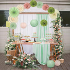 15Pcs Sage Green Party Decorations, Hanging Paper Lanterns Paper Fans Tissue Flower Pom Poms for Women Girls Birthday Wedding Bridal Baby Shower Green and Pink Party Decorations