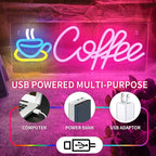 Coffee Neon Sign, Dimmable Coffee Bar Signs for Wall Decor, USB Powered Neon Light Sign with Metal Chain, Led Light Room Decor for Restaurants, Café Shop Window, Office Loung