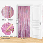 GOER 2 Pack 3.2 ft x 8.2 ft Metallic Tinsel Foil Fringe Curtains Party Photo Backdrop Party Streamers for Birthday,Graduation,New Year Eve Decorations Wedding Decor (Laser Pink)