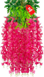 12 Pack Fuchsia Wisteria Hanging Flowers, 3.44 Ft Fake Hanging Flowers, Artificial Wisteria Garland Vines for Wedding Room Backdrop Outdoor Patio Garden Decoration