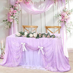Light Purple Tablecloth Outdoor Lace Table Fabric 2pcs 60x120 Inch for Farmhouse Rustic Wedding Bridal Shower Party Decoration Rectangle Overlay Vintage Embroidered Reception Table Cloth Decor