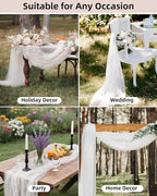 Ivory White Cheesecloth Table Runner 120 Inch, Boho Rustic Gauze 10 FT, Summer Cheese Cloth Runner for Wedding, Baby Bridal Shower, Party, Farmhouse Centerpiece Home Decorations