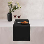 Black Table Runner 72 Inch – Cotton Linen Hemstitch Farmhouse Table Runner 14x72– Washable Fabric for Dining, Fall, Halloween, Thanksgiving, Spring, Summer, Wedding, Everyday Décor – Serena