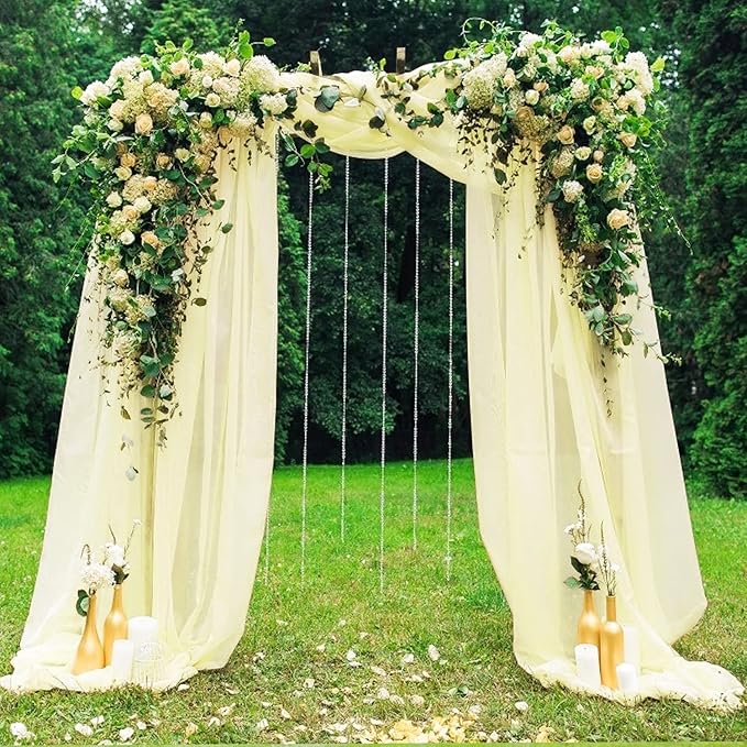 Wedding Arch Draping Fabric Beige Arch Drapes Sheer Backdrop Curtain for Ceremony Photo Wedding Decor 19Ft Length x 28" Width 6 Panel
