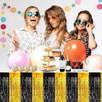 3 Pack 29x108 Inch Black Gold Foil Fringe Table Skirts Metallic Banner for Tinsel Streamer Garland Backdrop for Parade Floats Wedding Thanksgiving Birthday Christmas Halloween Party Decoration