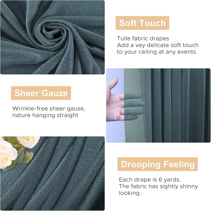 Wokceer Wedding Arch Draping Fabric Grey Blue 28.7" x 20FT Sheer Drapes Backdrop for Ceremony, Birthday Party, Bridal Shower Decoration