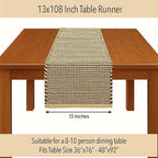 Chardin home Natural Jute Table Runner 13x108 Inch – Vintage Boho Rustic Table Decor – Handwoven Long Table Runner in Natural Jute and Black – Farmhouse Dining or Console Table Accent