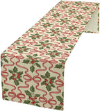 Christmas Table Runner,Xmas Holiday Bowknot Decor Table Cloth Kitchen Dining Table Decoration for Home Party Decor 13x108 Inch