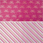 LeZakaa Reversible Pink Birthday Wrapping Paper Roll for Girls Women, Happy Birthday Lettering & Stripe Pattern with Metallic Foil in Rose Pink, Mini Roll, 17 inches x 32.8 Feet (46.45 sq.ft.)