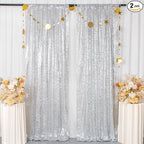 ShiDianYi Sequin Backdrop Silver 2 Panels 4FTx10FT Backdrops for Photography Shimmer Photo Backdrop for Birthday Sparkle Wedding Drapes Glitter Curtains Background