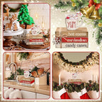 4 Pcs Christmas Table Decorations Winter Snowflake Tiered Tray Decorations Decorative Mini Wooden Books Subject Signs Block Centerpiece for Office Tabletop Shelf Housewarming Gifts