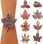 Remerry 8 Pcs Thanksgiving Napkin Ring Harvest Fall Leaf Pumpkin Holders Retro Alloy Metal Napkin Ring Buckle for Thanksgiving Wedding Table Supplies(Leaf and Pumpkin)