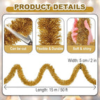 50 Feet Christmas Foil Fringe Banner Metallic Tassle Garland Metallic Backdrop Parade Floats Shiny Hanging Ceiling, Valentine's, Wedding, New Year Party Decorations(2" x 50', Champagne Gold)