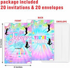 Tie Dye Trampoline Birthday Invitations,Let's Jump! Birthday Party Invite Cards（20 Count) With Envelopes, Fill In Style Invite Cards For Boys & Girls, Birthday Party Supplies-B06