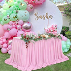 QueenDream Pink Sheer Table Skirts 14ft Chiffon Tablecloth for Rectangle Tables for Baby Shower Birthday Party Wedding Decorations