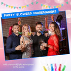 120 Pcs Glitter Bomb Noise Maker Gold Metallic Fringed Squawker Blowouts Silver Musical Blower Whistle for Birthday New Years Party Supplies Sporting Events Graduation (Multicolor Set 1)
