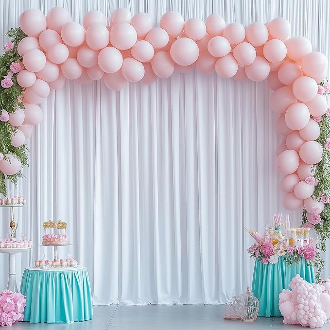 60ft x 15ft White Wrinkle Free Backdrop Curtains for Parties,Silky Polyester Fabric Wedding Ceiling Drapes, 12 Panels 15ft Photo Back Drop Drapes for Baby Shower Photography Stage Background Cloth