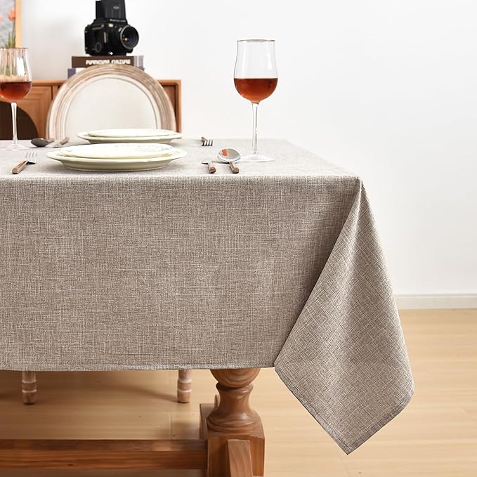 Fitable Linen Textured Tablecloths 2 Pack, Faux Burlap Rectangle Table Clothes for 8 Foot Tables, Rustic Table Covers for Dining, Baby Shower, Party, Banquet, Farmhouse (Nature, 54 x 120 Inch)