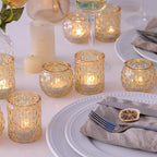 36pcs Assorted Gold Votive Candle Holders, Tea Light Candle Holder Glass for Diwali, Gold Candle Holders for Wedding, Table Centerpiece, Brithday and Holiday Decorations
