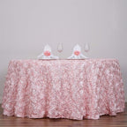 Efavormart 120" Wholesale Round Table Cover Blush Grandiose Rosette 3D Satin Tablecloth for Wedding Party Event Decoration