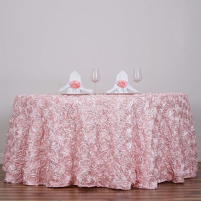 Efavormart 120" Wholesale Round Table Cover Blush Grandiose Rosette 3D Satin Tablecloth for Wedding Party Event Decoration