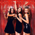 4 Pack Red Foil Fringe Curtain Backdrop, 3.28Ft x 8.2Ft Metallic Tinsel Foil Fringe Streamer for Party, Photo Booth Props, Birthday, 2022 Mother's Day Decoration Party Supplies