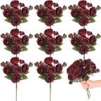 8 Bundles Artificial Peonies Flowers Boho Faux Flowers Arrangements Artificial Centerpiece Spring Bouquet Floral Wedding Decoration for Vase(Burgundy)