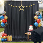 50x12ft Wrinkle Free Black Backdrop Curtain for Wedding Parties,10 Panels 5×12 ft Long Soft Silky Polyester Fabric Backdrop Drapes Black Photo Back Drop Curtains for Party Photography Background Cloth