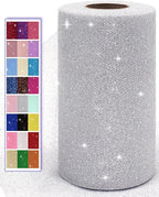 Glitter Tulle Fabric Rolls, 6 Inch 50 Yards (150ft) Sparkling Spool Ribbon Sequin Netting for Tutu Skirt Gift Wrapping Wedding Party Decoration (Silver)