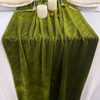 Luxurious Velvet Table Runner, 10ft Wedding Reception Decorations, 20x120inch Soft Velvet Fabric, Table Linen Overlay, Wedding Table Runners (Olive Green, 20X120inch)