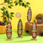 4 Pcs Surfboard Decorations for Party Welcome to Paradise Sign Tropical Bar Table Centerpieces Surfboard Beach Signs for Home Summer Theme Wood Tropical Birthday Party Decor(Tiki Style)