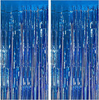 2 Pack Blue Party Decorations Ocean Party Decor Supplies Blue Party Streamers Birthday Decorations Tinsel Foil Fringe Curtains Photo Booth Props Celebration Decorations