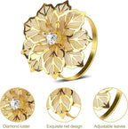KPOSIYA Flower Napkin Rings Holder Metal Gold Napkin Rings Set of 6 for Wedding Party Holiday Banquet Christmas Dinner Delicate Serviette Buckles Decor Favor (6, Flower-Gold)