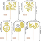 30 PCS He Asked She Said Yes Cupcake Toppers Love I Do Diamond Ring Cupcake Picks for Wedding Enaggement Bridal Shower Party Cake Decorations Supplies Gold