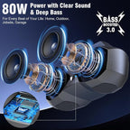 KMAG Bluetooth Speaker Wireless, 80W Loud Speaker with Deeper Bass, IPX7 Waterproof, 20H Playtime, Cool Lights, TWS, Portable Speaker for Home, Outdoor, Workshop, Party, Gift for All(Gray)