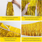 Gold Birthday Decorations Tinsel Garland Parade Float Decorations for Trailer 4Pack 12FT Christmas Party Decor Ceiling Fringe Banner Backdrop for Streamers Party Decorations