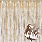 6 Pack Champagne Gold Foil Fringe Curtains Backdrop, 3.28 x 8.2 Ft Metallic Streamers Tinsel Curtains Background for Photo Booth, Birthday, Weddings, Carnivals, Graduation, Themed Party Decorations